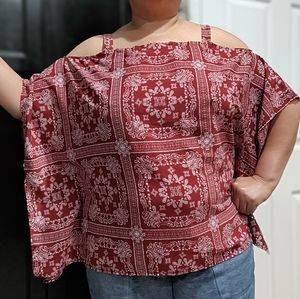 Fantastic Fawn red bandana print flutter sleeve Women's blouse top size Large